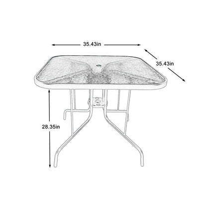 Tangkula 35 Inch Patio Dining Table with Tempered Glass Top