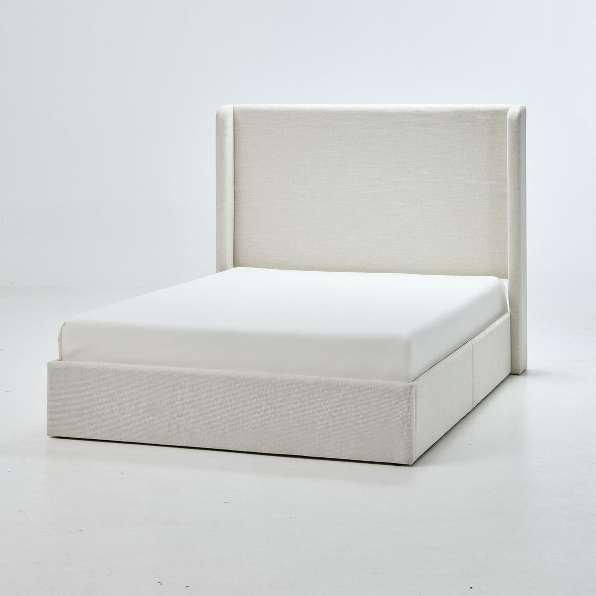 Carmen Upholstered Wingback Bed / Upholstered Platform Bed Frame / 54" High Headboard / Simplicity / Minimalist / No Box Spring Needed / Easy Assembly / Queen/ Textured Ivory Canvas / No Noise