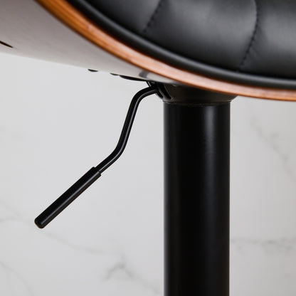 Walnut Bentwood Bar Stools Mid Century Modern Adjustable Counter Height Black Leather Upholstered 360°Swivel Bar Chairs for Kitchen – Model W1143P173514
