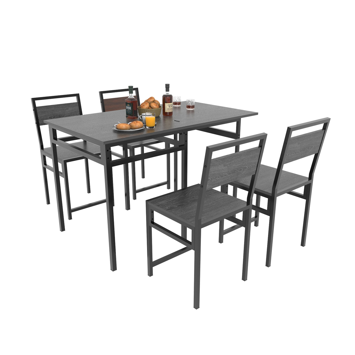Extendable Dining Table Set with 4 Chairs, Industrial Rectangular Expandable Kitchen Table, Wood Grain Metal Frame Space Saving Dinner Furniture for Small Family Apartment