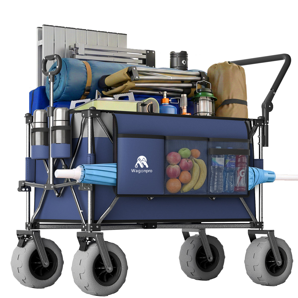 48''  Multi-Functional Push-Pull Folding Wagon Cart with Rotating Handle & 9x4 Beach Tires for Camping & Beach –Heavy-Duty, Large Capacity for Transport, Groceries, and Outdoor Use