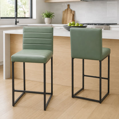 25.6 Inch Counter Height Bar Stools Set of 2 with PU Cushion and Back Modern Bar Chairs for Kitchen Island Counter with Metal Leg for Restaurant Dining Room Office, Green and Black.W2920P462102