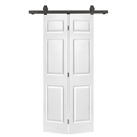 24 in. x 80 in. 6-Panel Primed MDF Composite Bi-Fold Barn Door with Sliding Hardware Kit