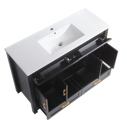 48" Black Bathroom Vanity.Abundant Storage Cabinet -4 Soft close doors and 4 drawers (excluding the ceramic basin)