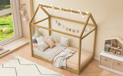 Twin Size Wooden House Bed, Wood Color