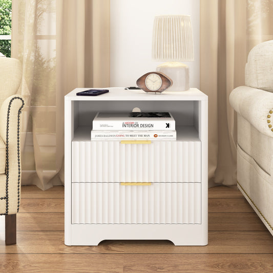 Nightstand with Charging Station, Smart Nightstand with Night Light, Bedside Tables with Storage Cabinet