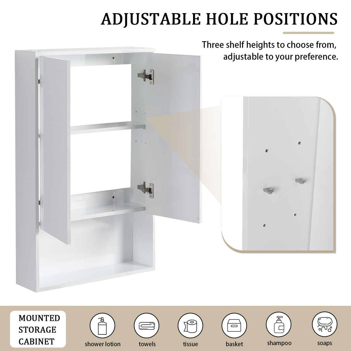 24" Bathroom Wall Cabinet, Soft Close Doors, Float Mounting Design,Glossy White,(KD-Packing)