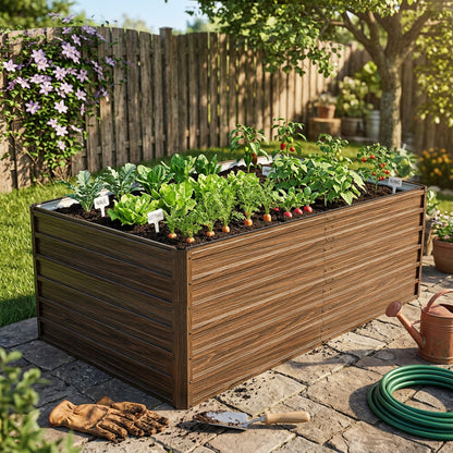 74.6'x35.4'x25" Raised Garden Bed Kit, Metal Elevated Planter Box, Open Drainage Base, 4 Reinforcing Rods