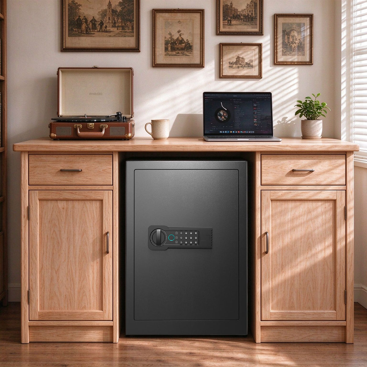 Steel Safe Security Cabinet, Fingerprint & Digital Password Unlock, with Alarm & Silent Mode, for Home, Hotel, Office, Supermarket Use, Black