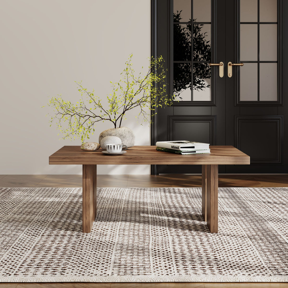 39.37" Solid Wood Coffee Table, 100% Real Wood Rectangular Center Table, 39.37" × 23.62" × 15.75", Modern Wooden Cocktail Table for Living Room, Apartment and Office