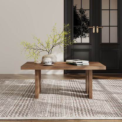 39.37" Solid Wood Coffee Table, 100% Real Wood Rectangular Center Table, 39.37" × 23.62" × 15.75", Modern Wooden Cocktail Table for Living Room, Apartment and Office