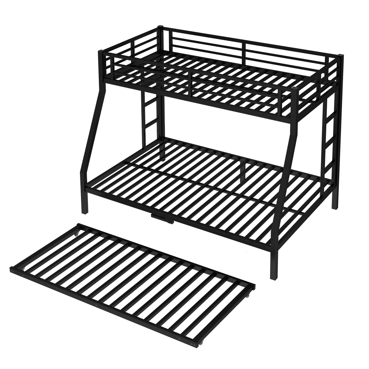 Twin over Full Metal Bunk Bed with Twin Size Trundle, Black
