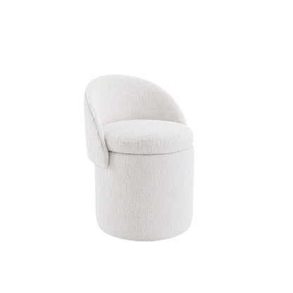 Makeup stool with Storage, Upholstered  Vanity Stool with Foldable Backrest Modern Cylindrical Footrest Stool for Living Room Bedroom,Makeup Room, Dressing,Beige