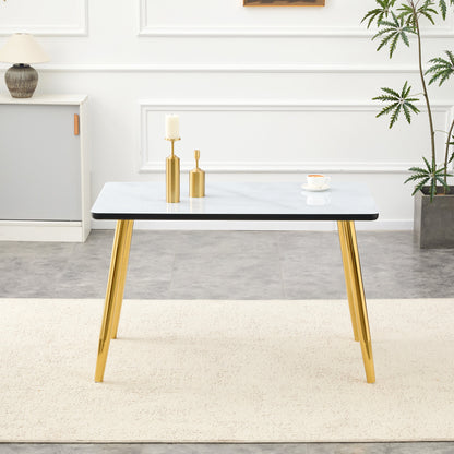 Modern minimalist rectangular dining table, suitable for 4-6 people. Tempered glass countertop+lower MDF board, imitation marble texture – Model W1151S04619