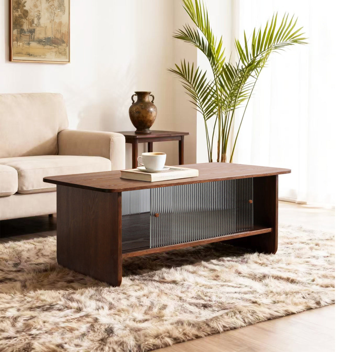 47-inch rectangular modern minimalist coffee table with a storage cabinet featuring glass sliding doors, suitable for living rooms, bedrooms and offices, easy to assemble, brown
W3935P408518/D25001Z