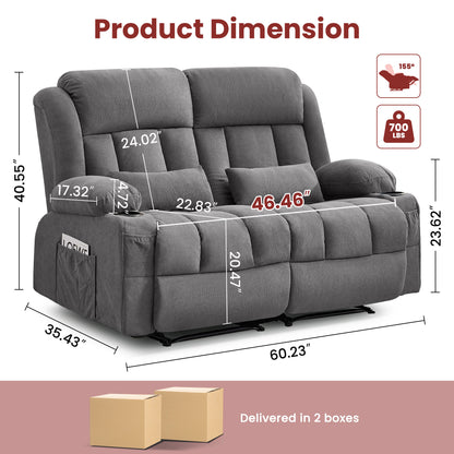 Reclining Loveseat Sofa for Living Room, Ergonomic Backrest with Cup Holders&Side Pockets