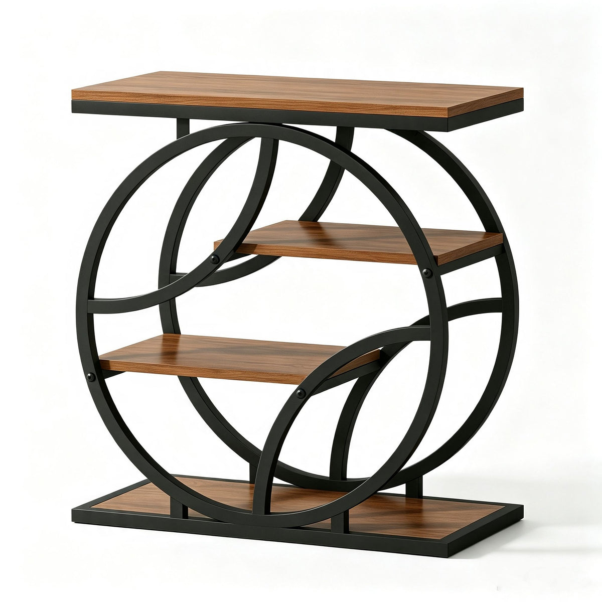 4-Tier Side Table with Storage, 25.6" Narrow End Table, Industrial Plant Stand & Nightstand, Geometric Metal Frame Accent Table for Living Room, Bedroom & Small Spaces, ( Brown)