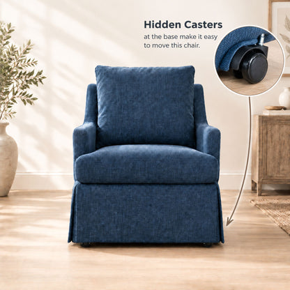Upholstered Dining Chairs Set of 1, Modern Kitchen Chair Dining Room Chair with 4 Casters, Linen Armchair for Bedroom Reading Room Living Room, Navy