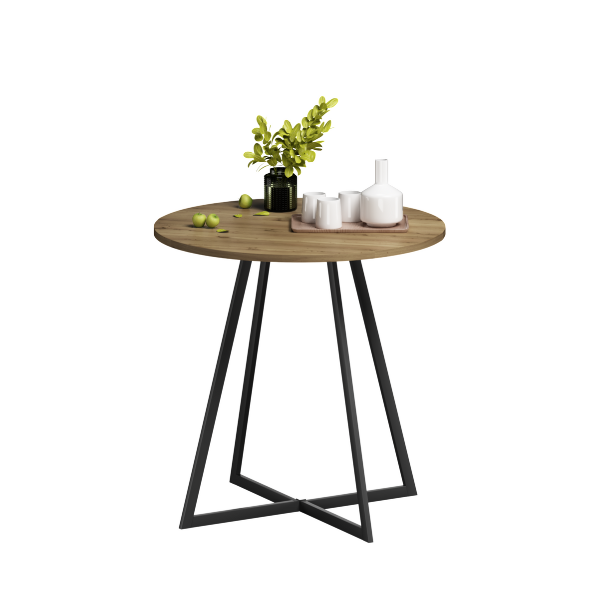 31.5 Inch Round Dining Table, Small Circle Kitchen Table with Metal Black Legs for 2-4 people, Modern Dining Room Table, Brown (only table) – Natural