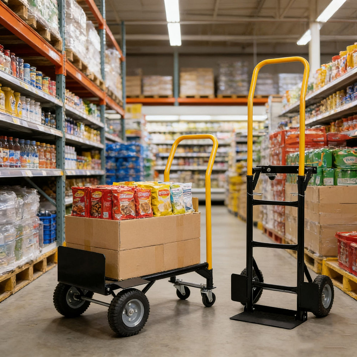 Hand Truck Dual Purpose 2 Wheel Dolly Cart and 4 Wheel Push Cart with Swivel Wheels 330 Lbs Capacity Heavy Duty Platform Cart for Moving/Warehouse/Garden/Grocery