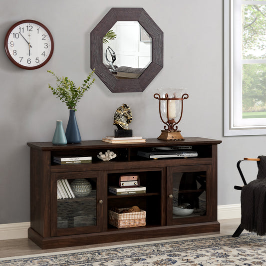 Modern TV Stand for up to 65 Inch TVs, Entertainment Center Farmhouse TV Cabinet Media Console Table with Glass Doors