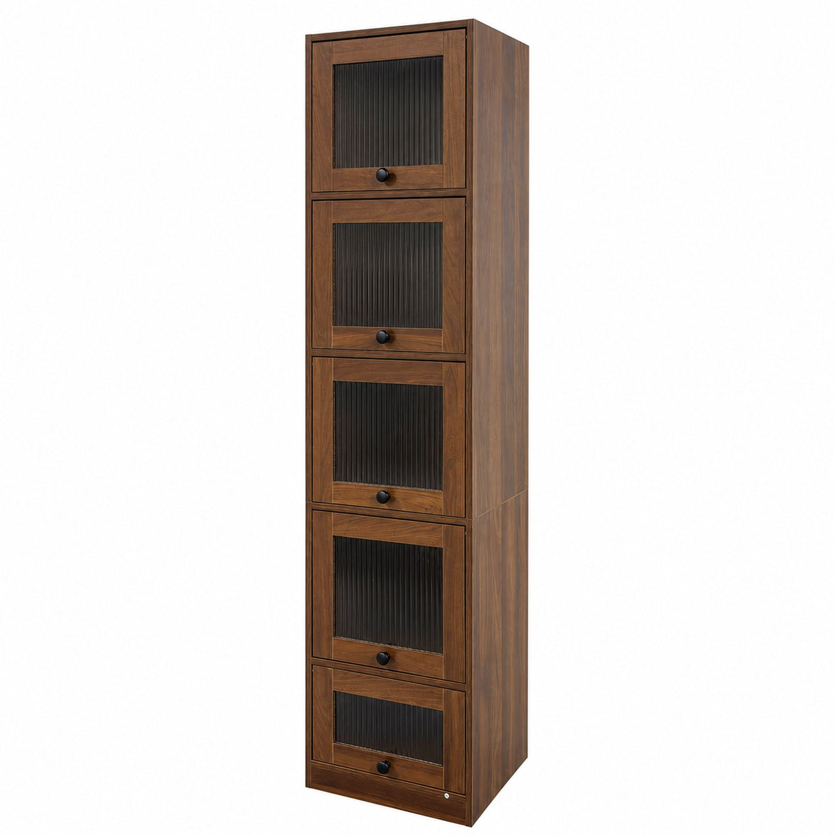 5-Tier Slim Tall Bookcase, Narrow Storage Cabinet with  Glass Flip Up Doors, Freestanding  Display Bookshelf, Vertical Corner Storage Organizer for Living Room, Bedroom, Home Office