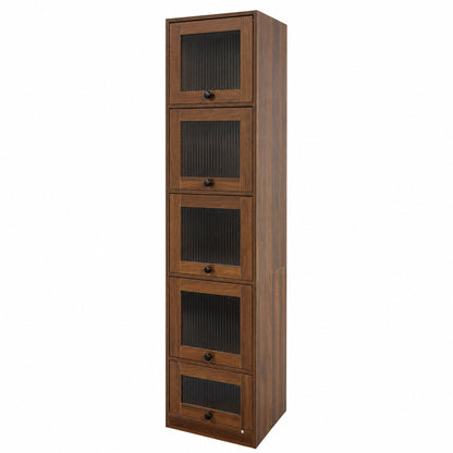5-Tier Slim Tall Bookcase, Narrow Storage Cabinet with  Glass Flip Up Doors, Freestanding  Display Bookshelf, Vertical Corner Storage Organizer for Living Room, Bedroom, Home Office