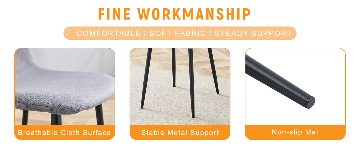 Luxury Simple Chair - Set of 4 Light Gray Linen-Cotton Material High Resilience Dining Chair with Metal Black Leg.Integral metal leg architecture,Suitable for various interior decoration styles.