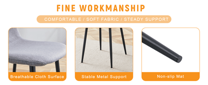 Luxury Simple Chair - Set of 4 Light Gray Linen-Cotton Material High Resilience Dining Chair with Metal Black Leg.Integral metal leg architecture,Suitable for various interior decoration styles.