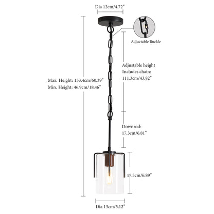 Modern Farmhouse Industrial Pendant Light with Clear Glass Shade, Adjustable Metal Pendant Lighting for Kitchen Island Dining Room Entryway