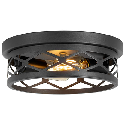 2 Pack 2-Light Matte Black Industrial Flush Mount Ceiling Light, Farmhouse Round Ceiling Lamp for Hallway Kitchen Entryway(No light bulb)