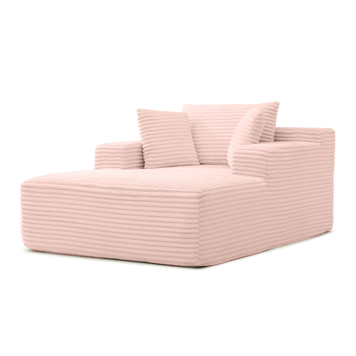 49" Chaise Lounge Indoor, Oversized Chaise Lounge Chair with 3 Comfy Pillows for Living Room Bedroom, Wide Arms Corduroy Fabric High-Density Foam No Assembly Required (Pink)