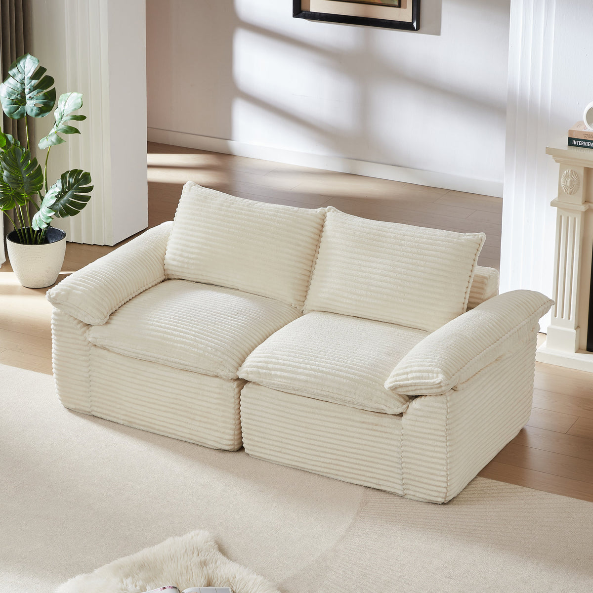 Modern corduroy cloud sofa, can be freely combined and has a comfortable sitting experience, suitable for modern living room furniture – Model W3396P388624