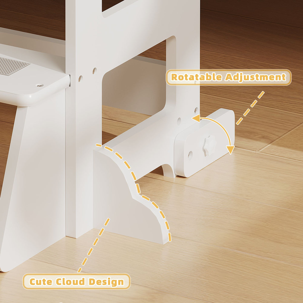 4-in-1 Toddler Kitchen Step Stool,Foldable Learning Standing Tower with Blackboard, Wooden Kitchen Stool Helper for Kids, 1-3 Year Old Boy Girl Gifts(White)