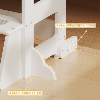 4-in-1 Toddler Kitchen Step Stool,Foldable Learning Standing Tower with Blackboard, Wooden Kitchen Stool Helper for Kids, 1-3 Year Old Boy Girl Gifts(White)