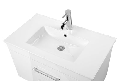 32-Inch White Gloss Wall-Mounted Bathroom Vanity with Double Drawers, Soft-Close System,Ceramic Sink, Create a Modern and Minimalist Bathroom Space!
