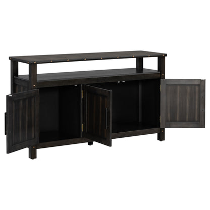 U_STYLED 55.1''Pine Wood Buffet Cabinet With 3-door Storage, Sideboard Cabinet with Dual Storage areas,Coffee Bar With Metal Handles And Exposed Metal Rivets For Dining Room, Kitchen, Living Room