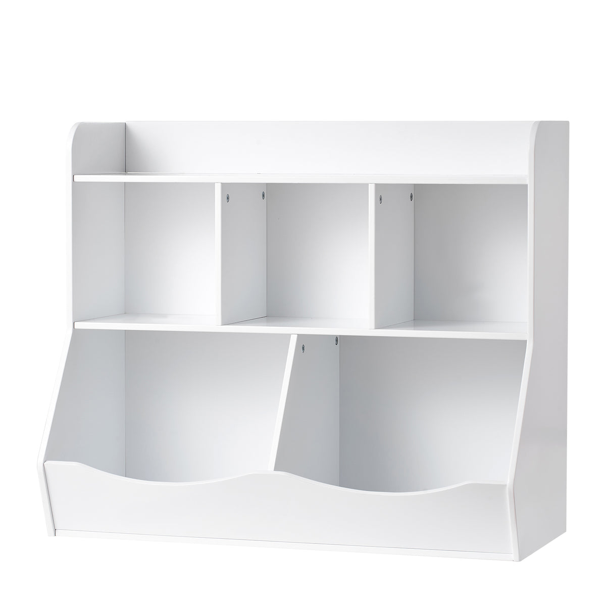 Wood Kid Storage Cubby, Toy Storage Organizer with Bookshelf, 5-Cubby Wood Toy Storage Cabinet, Children Book Toy Shelf, Kindergarten, White