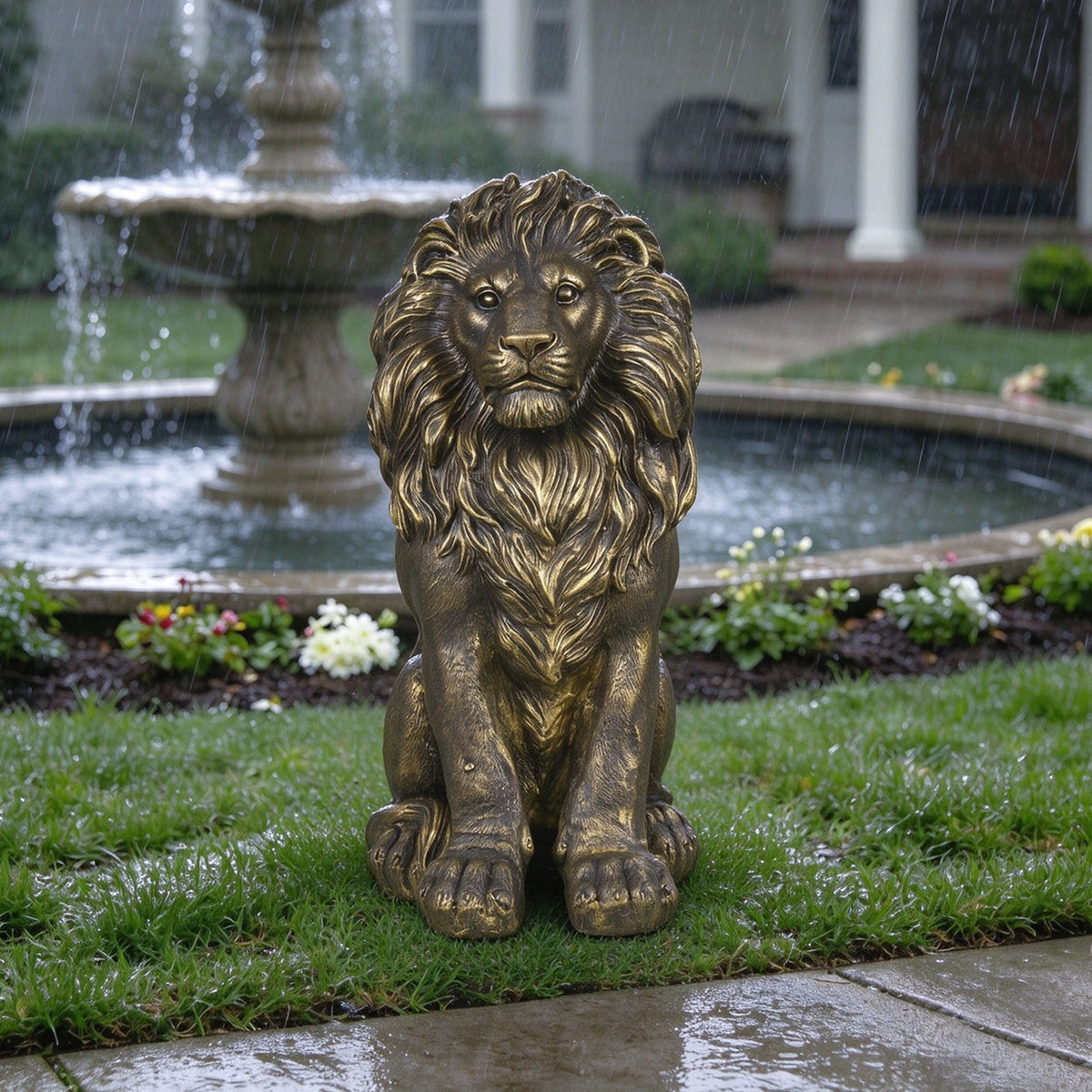 24.61' Outdoor Lion Statue, Magnesium Oxide Stone Composite Animal Sculpture Statue Decor for Front Door, Yard Patio Garden, Antique Bronze Finish, Ideal Gift for Housewarming & Estate Decoration