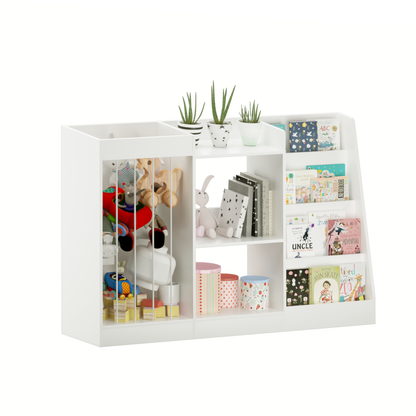 Kids Bookshelf and Toy Storage, 3-Tier Book Shelf, Sling Baby Bookcase with Stuffed Animal Storage, Toddler Montessori Bookshelf