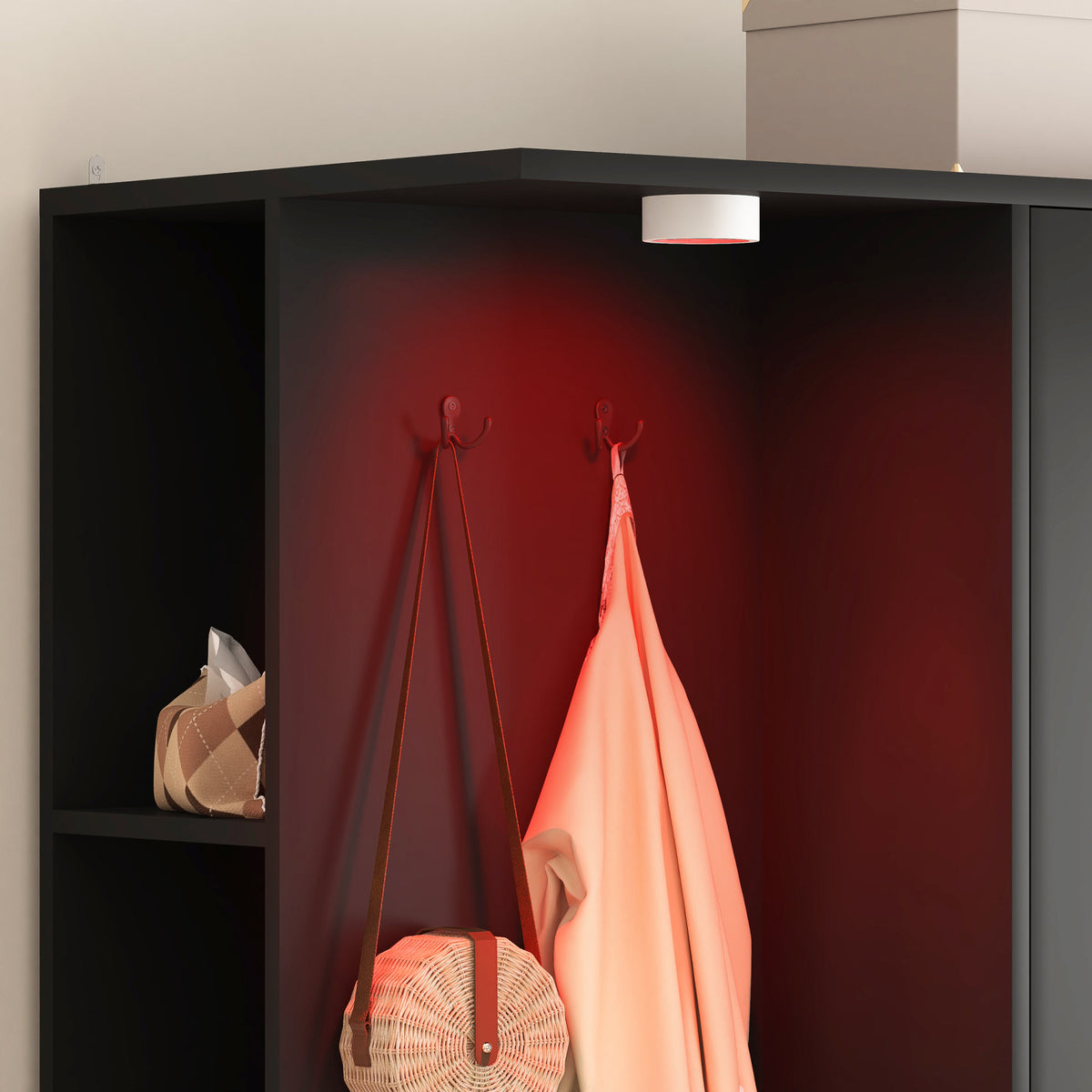 Wardrobe Closet 71.7" H, Bedroom Wooden Wardrobe with 2 Doors 6 Drawers – Black