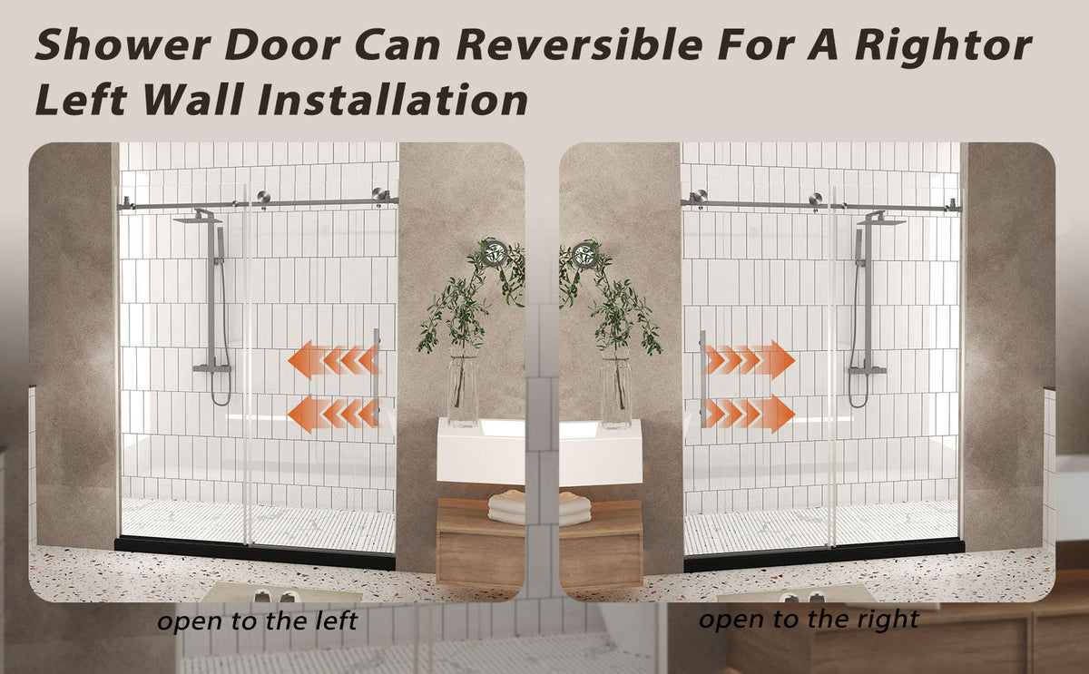 Frameless shower door 56-60 "W x 76" H, 1/4 "(6 mm) Clear Tempered Glass, Explosion Proof Film, Stainless Steel Handle,Brushed Nickel