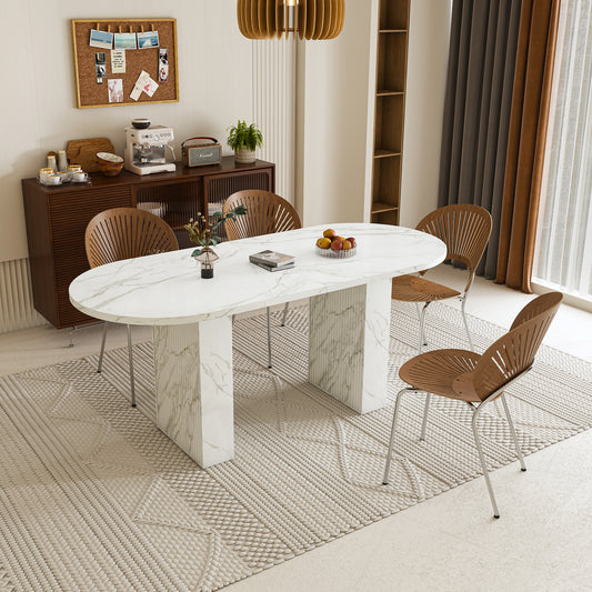 [Old:W2700P340890] 62.9 Inch Oval Dining Table for 6, White Veneer MDF Tabletop with MDF Base, Modern Farmhouse Dininghouse Table with Waterproof Scratch Resistant Surface