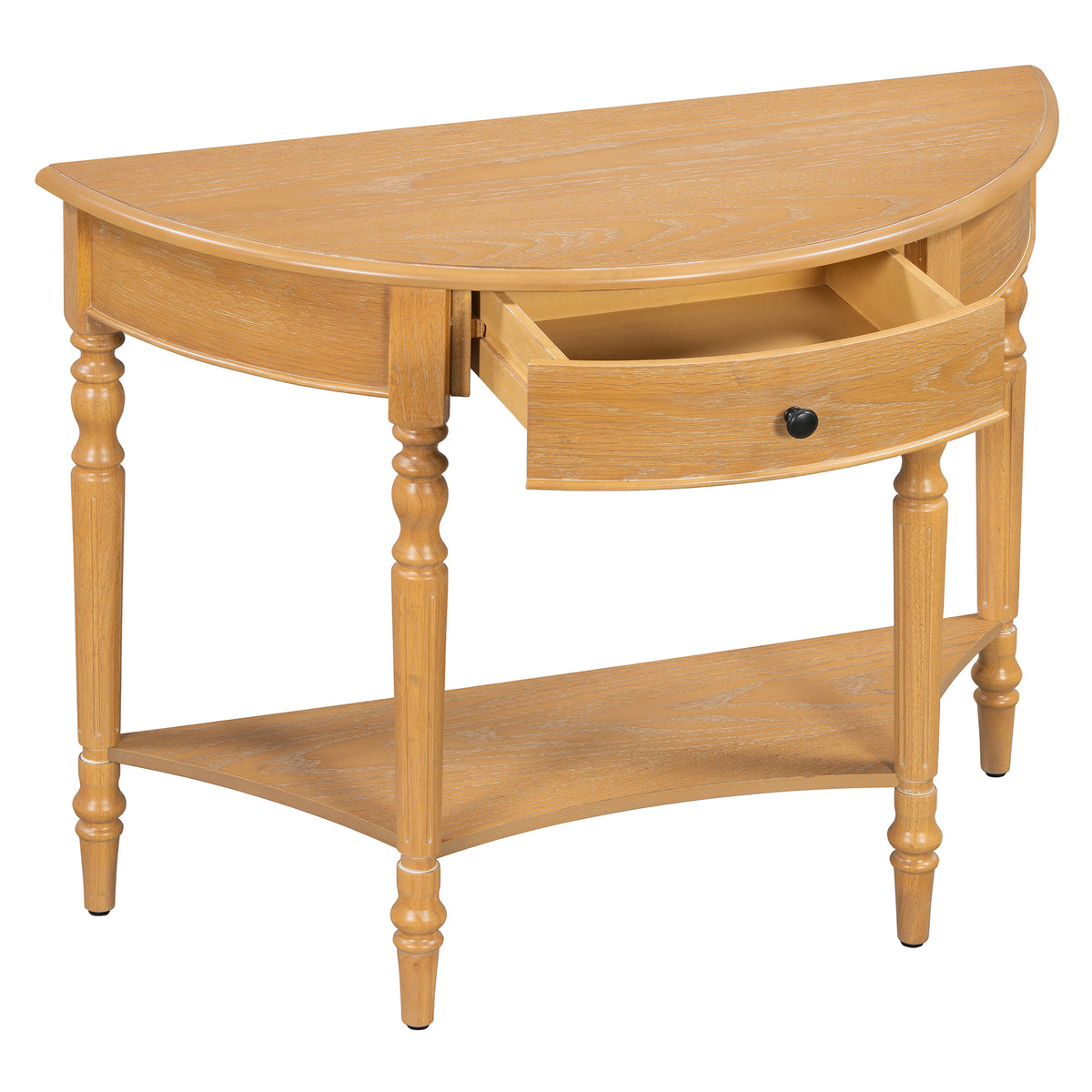 TREXM Farmhouse Half Moon Console Table with Drawer & Shelf - Rustic Accent Table, Sofa Table, Hallway and Foyer (Natural)