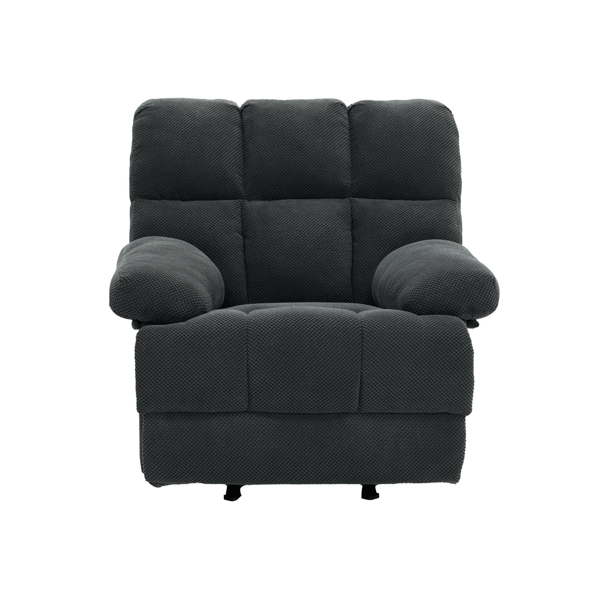 Modern Manual Rocker Recliner Chair with Nubby Upholstery Fabric in Dark Grey, Fabric +Wood and Metal Construction