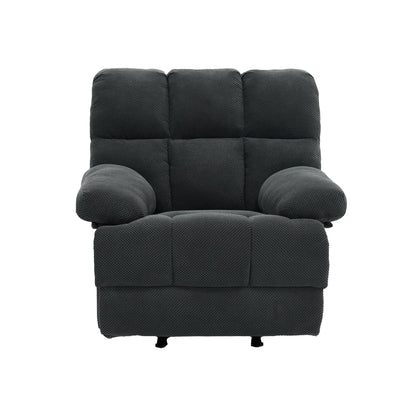 Modern Manual Rocker Recliner Chair with Nubby Upholstery Fabric in Dark Grey, Fabric +Wood and Metal Construction