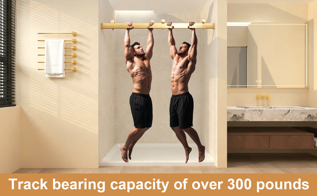 Frameless Sliding Glass Shower Doors 56-60" Width x 76"Height with 3/8"(10mm) Clear Tempered Glass, Brushed Gold
