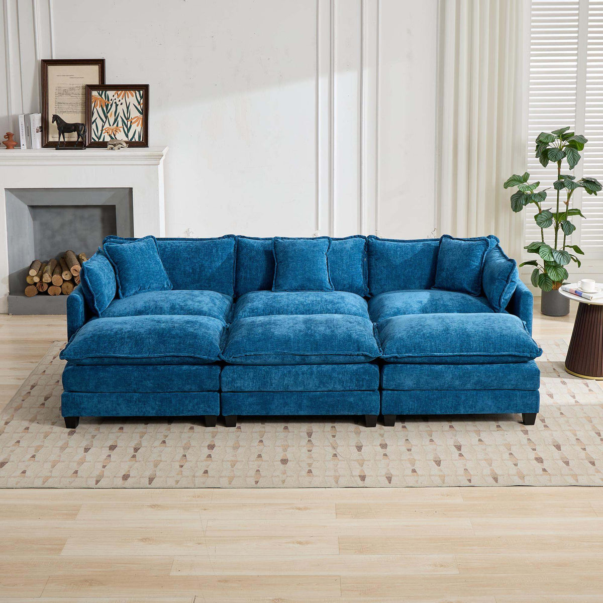 Cloud Sofa 3 Seats (Ottoman is not included), Modern Sectional Couch, Comfy Double Layer Upholstered Seat Cushion – Blue