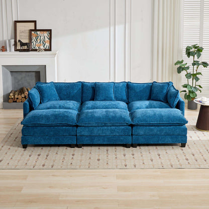 Cloud Sofa 3 Seats (Ottoman is not included), Modern Sectional Couch, Comfy Double Layer Upholstered Seat Cushion – Blue
