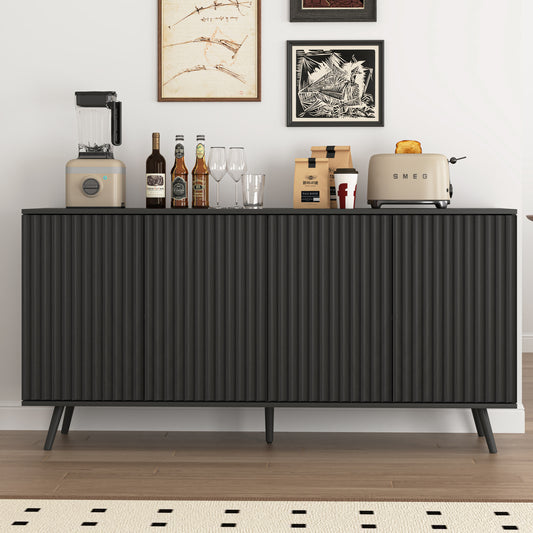 Sideboard Buffet Cabinet with Storage, Long Sideboard Storage Cabinet with 4 Doors, Wood Credenza Console Coffee Bar Cabinets with Adjustable Shelves for Living Room Kitchen Dining Room Black